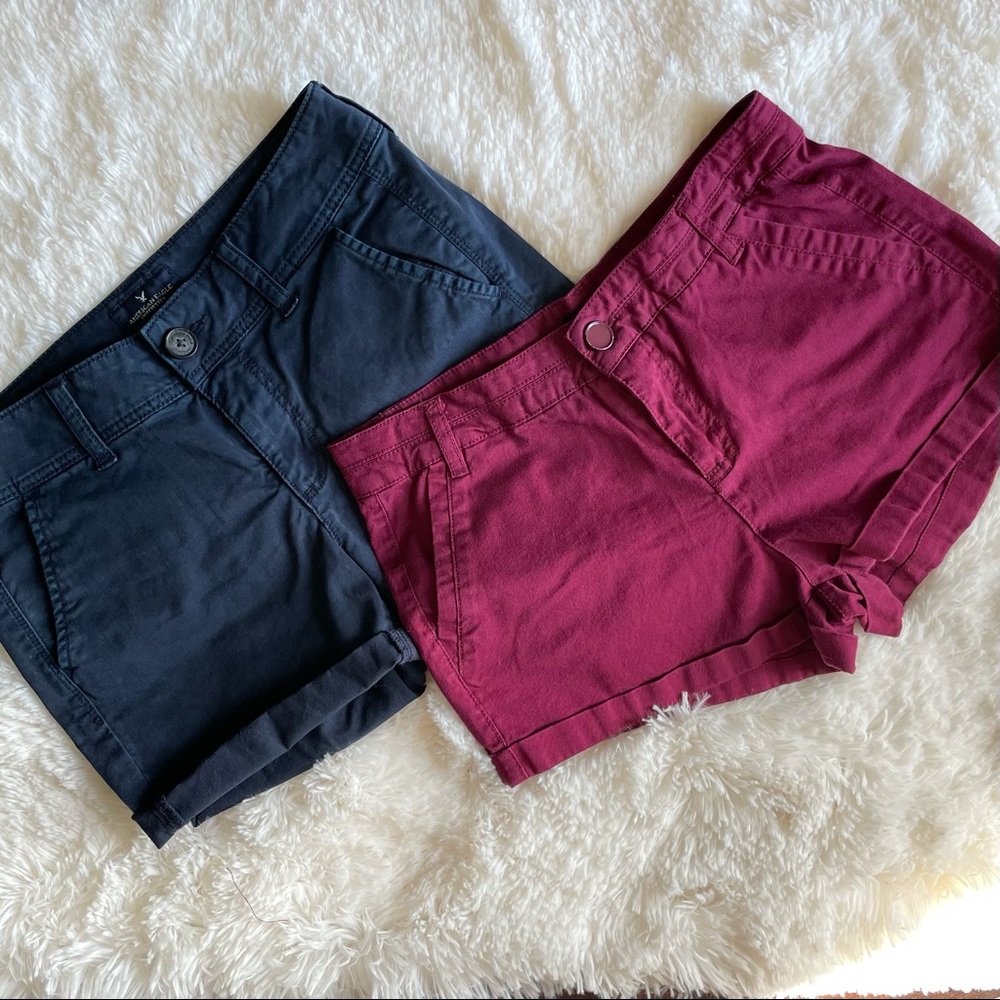 Two (2) Pairs Comfy Shorts American Eagle F21 Bundle Deal Burgundy Maroon Navy